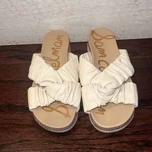 SAM EDELMAN Women’s Cream Aliana Leather Wedge Slide Sandals Size 5.5